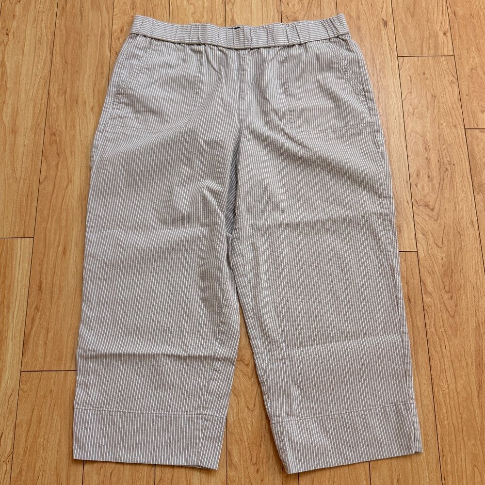 Talbots Women's XL Brown White Strip Wide Leg Straight‎ Cropped Pants